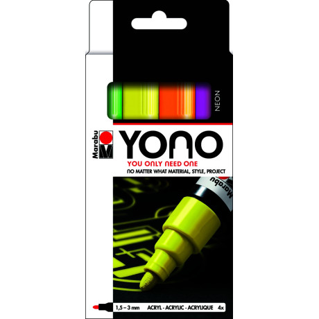 YONO univerzální 4x 1,5 - 3 mm akrylové popisovače sada neon Marabu