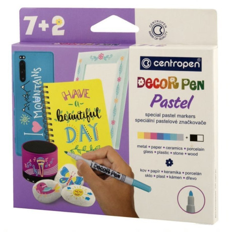 Popisovače Decor pen pastelové sada 7+2 Centropen