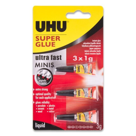 Vteřinové lepidlo 3 x 1 g Uhu super glue ultra fast minis