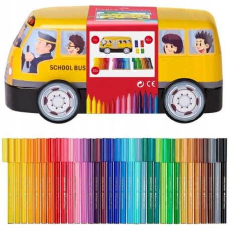 Fixy dětské sada 33 kusů kovový autobus Faber Castell