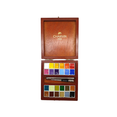 Akvarelové barvy Charvin Paris Extra Fine 24x1,5 ml medový dřevěný box