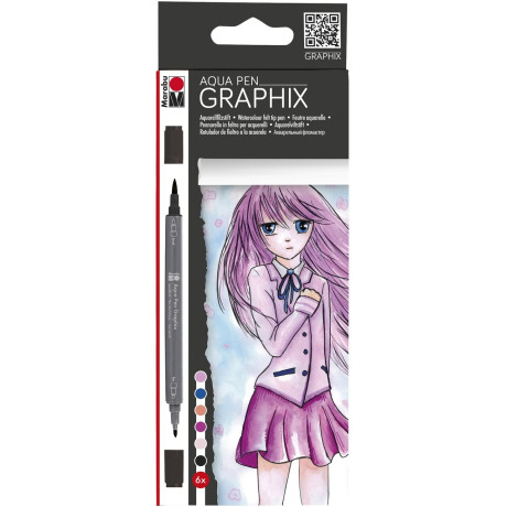 Aqua Pen Graphix 6 kusů sada Ma Ke Manga Marabu