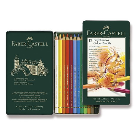 Pastelky umělecké Polychromos 12 kusů v kovové kazetě Faber Castell