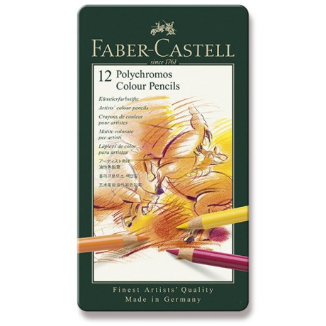 Pastelky umělecké Polychromos 12 kusů v kovové kazetě Faber Castell