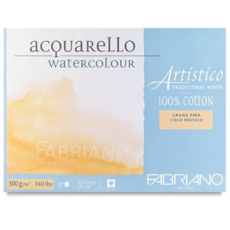 Blok na akvarel 10 listů 45,5 x 61 cm 100 % bavlna 300g/² Cold Pressed Artistico Fabriano