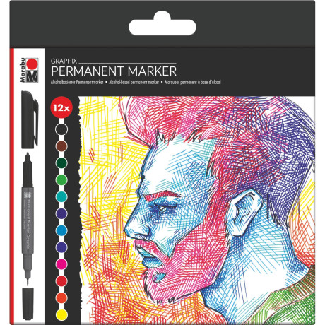 Permanent Marker Graphix sada 12 kusů Marabu