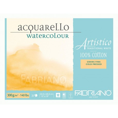 Blok na akvarel 20 listů 30,5x 45,5 cm 100 % bavlna 300g/² Cold Pressed Artistico Fabriano