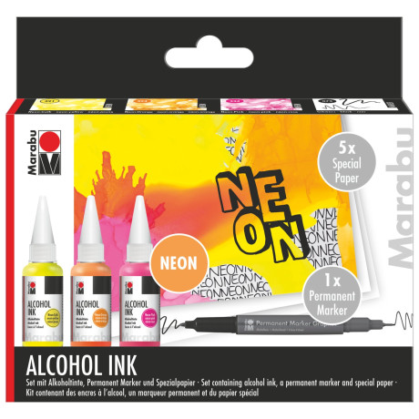 Alkoholové inkousty neonové sada 3x inkoust + permanentní marker + 5x speciální papír