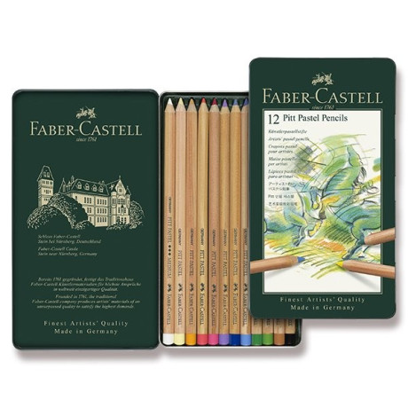 Suchý pastel v tužce 12ks Faber Castell sada v plechové krabičce Pitt Pastel